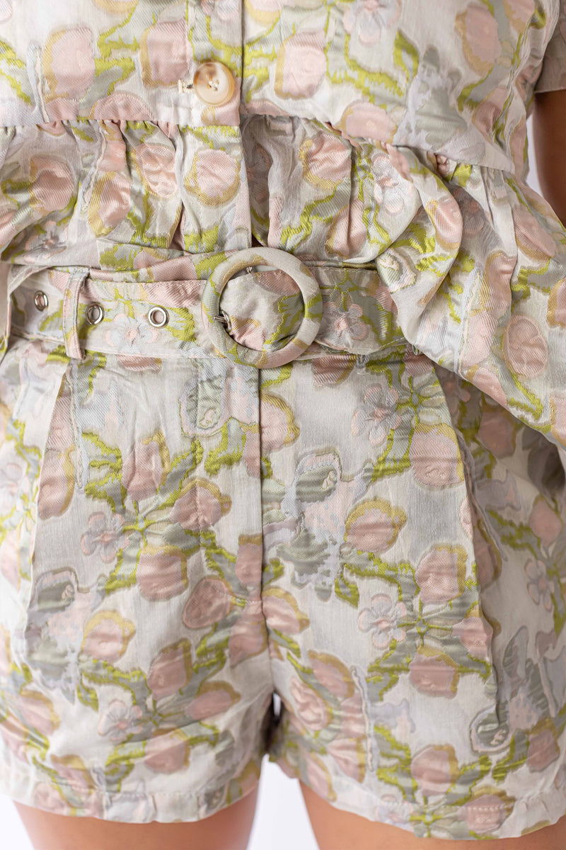 Meadow Breeze Jacquard Belted Shorts