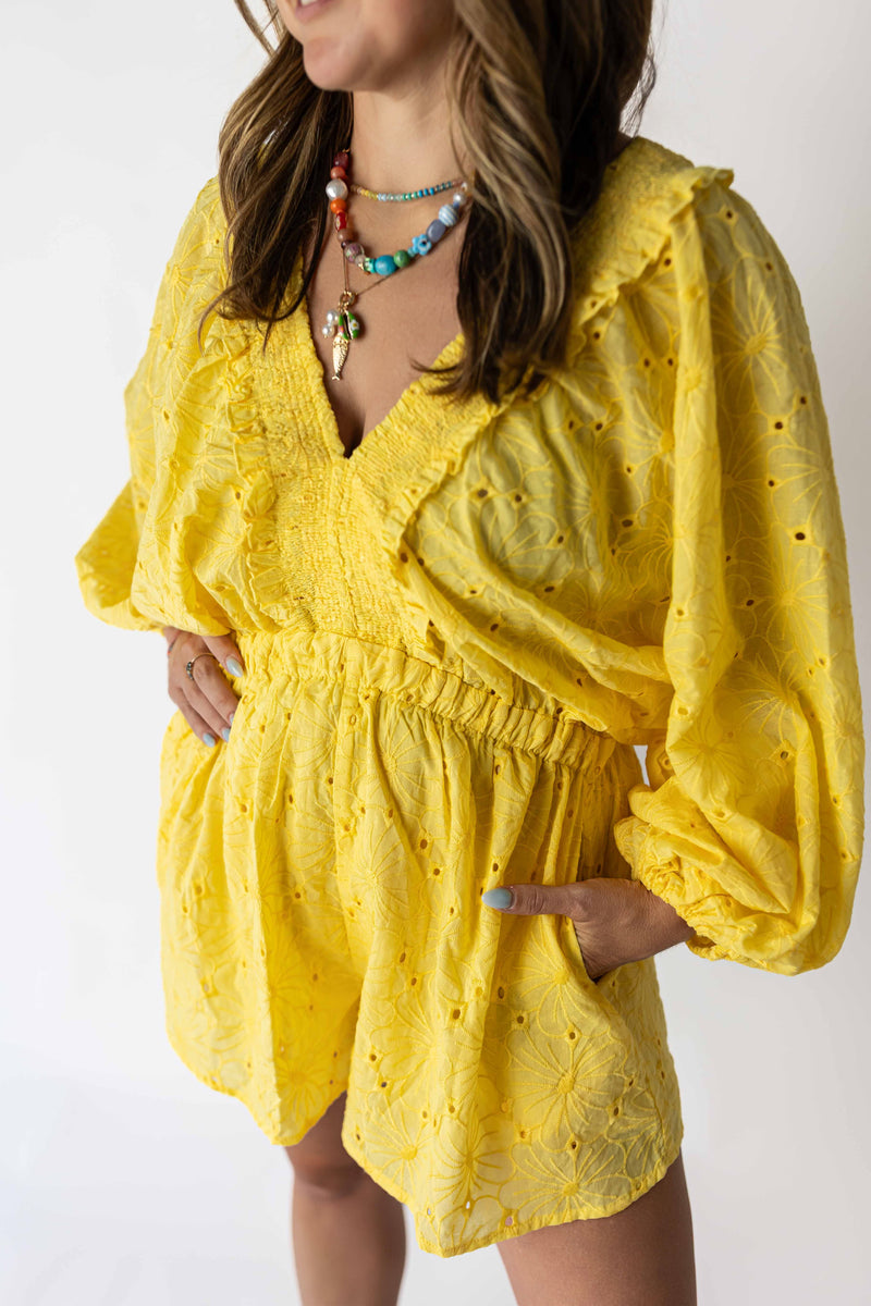 Lemon Bloom Eyelet Romper
