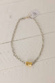 Weaving Color beaded tube necklace with silver chain and gold tube centerpiece on white background