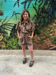 Lace Trimmed Leopard Print Button Down Romper