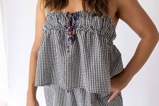Gingham Charm Tie-Front Top