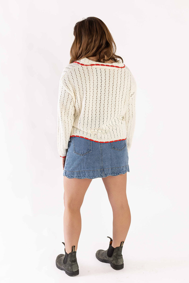Cream Knit Contrast Cardigan