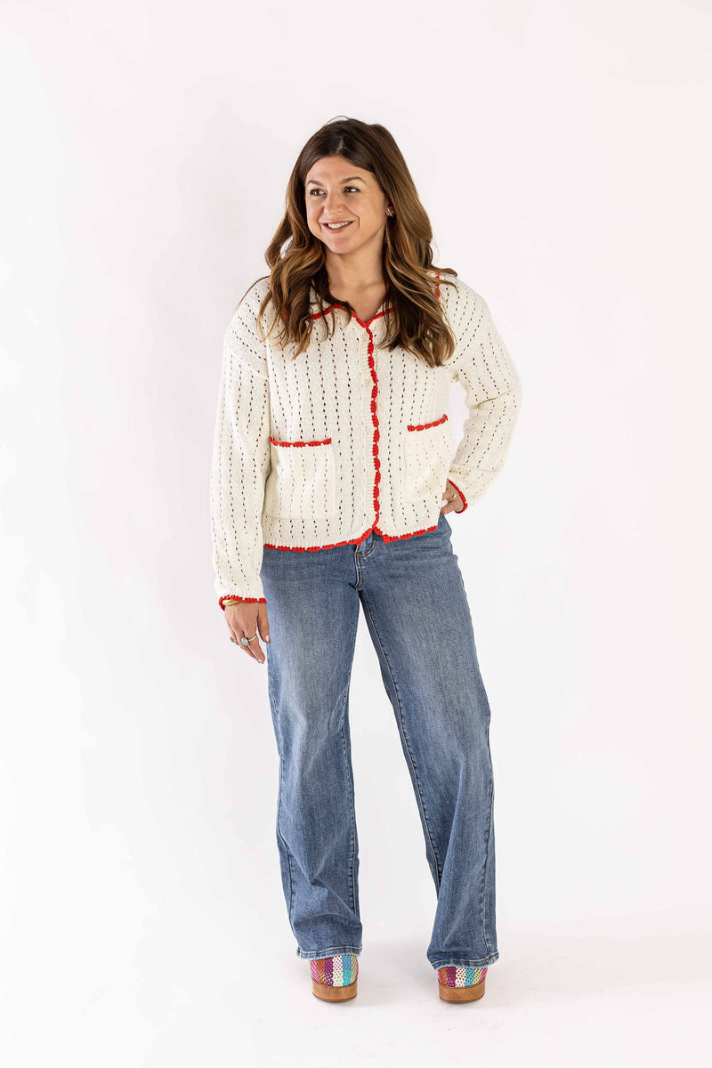 Cream Knit Contrast Cardigan