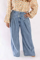 Weaving Color light blue wide-leg jeans with pleated front detail and double button closure